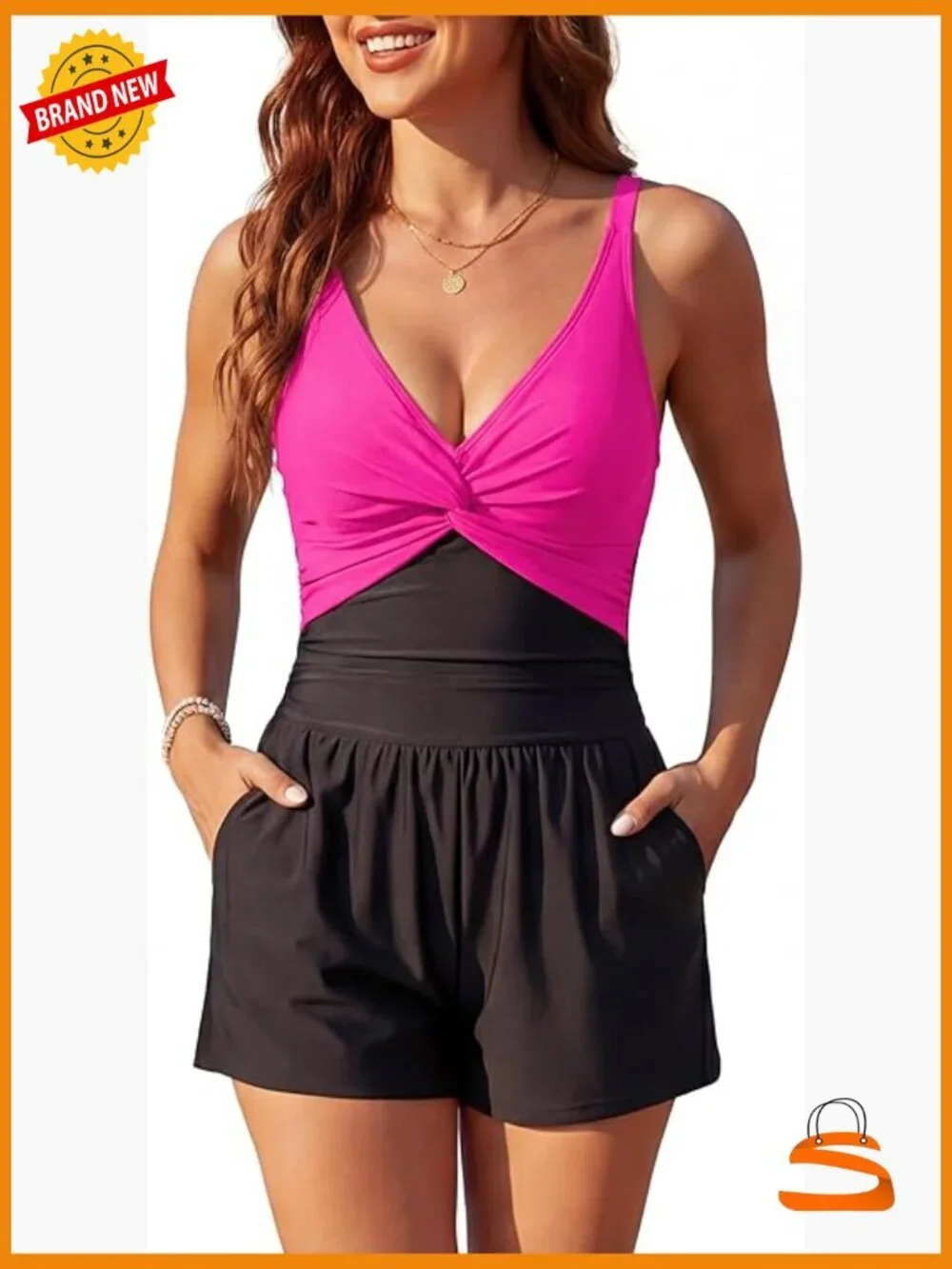 Swim Romper with Shorts Tummy Control One Piece Full Coverage Bathing Suit